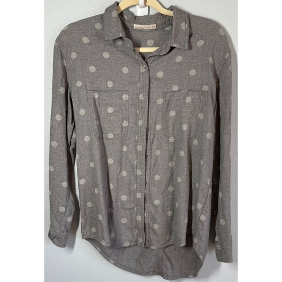 HINGE Womens Polka Dot Flannel Button Up Small Gray Chest Pockets Smart Casual - Picture 1 of 13